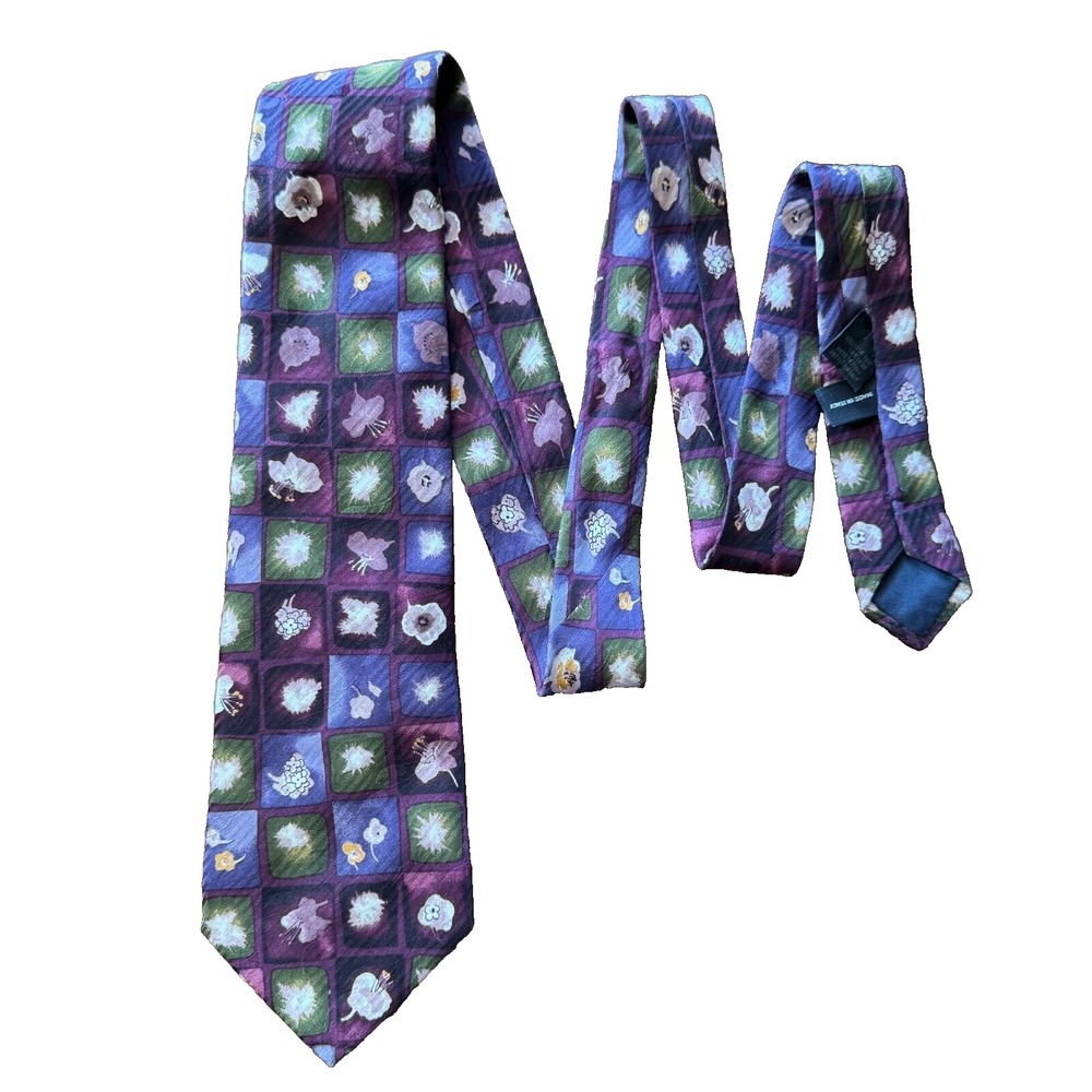 BARNEYS NEW YORK Floral Purple Blue‎ Textured Tie Silk Made in Italy